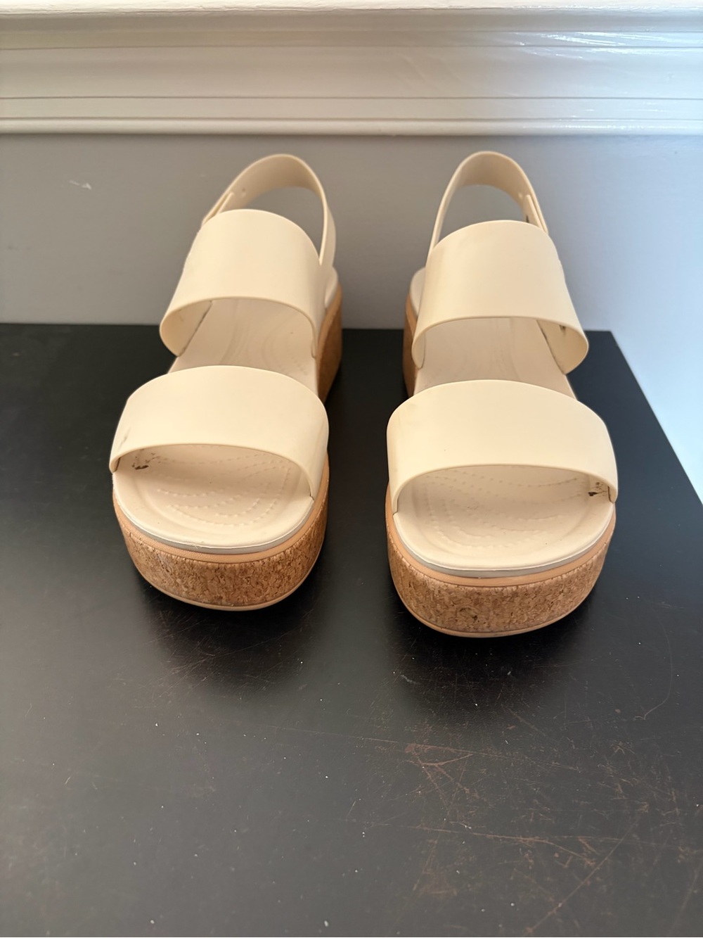 CROCS Cream Cork Platform Sandals